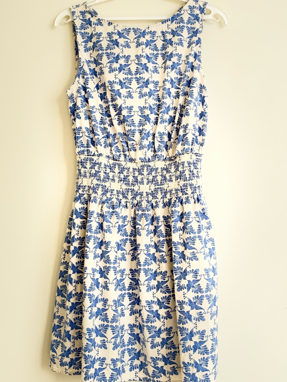 Blue Floral Smocked Waist Sleeveless Dress